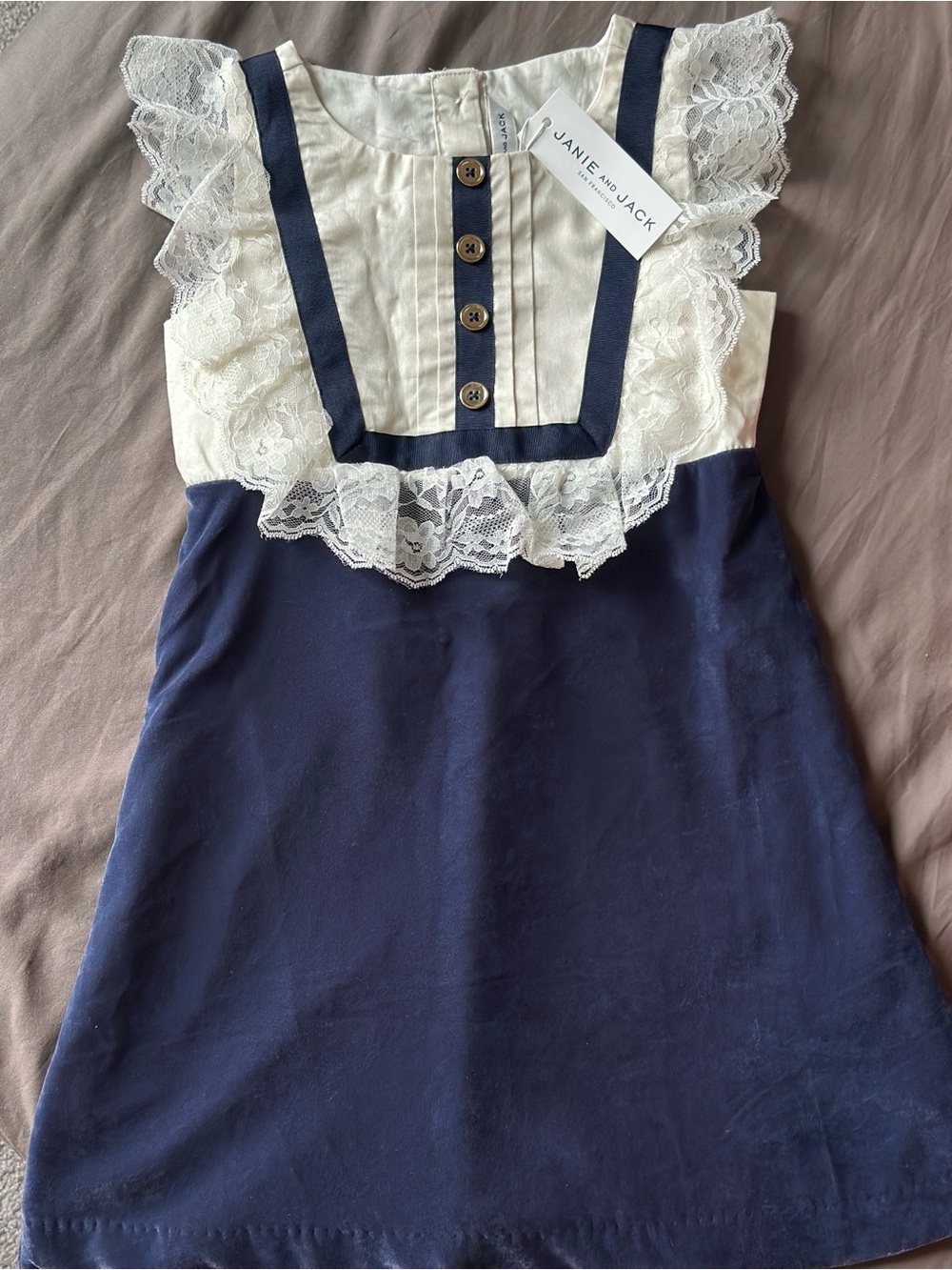 Janie and Jack Navy and Cream Lace-Trim Tank Dress